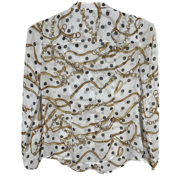 Vtg Cache Ruffle Blouse Top Size M White Equestrian Polkadot Print Career Office - Picture 2 of 8